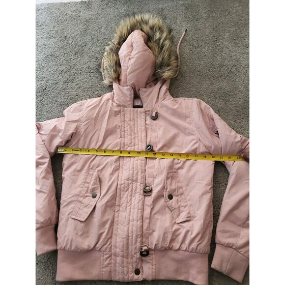 Sam Edelman Pink puffer Bomber Jacket Faux fur hood Size S - Picture 6 of 7